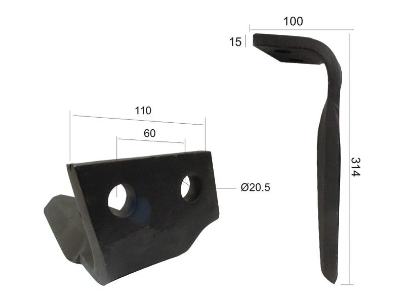 Bico 110x15x314mm Dt. Centros de orifícios em: 60mm. Orifício Ø 20.5mm. para Feraboli (SKH & MF). (S.78130)