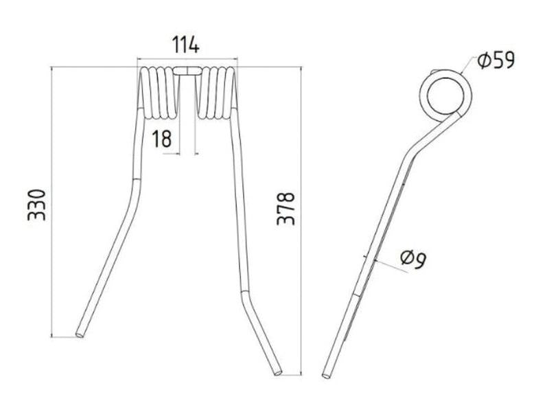 Mola - Esq. - Comp:378mm, Larg:114mm, Ø9mm - para PZ, Fransgard, Pottinger, Sitrex Aplicavel em: PZ110 (S.78151)