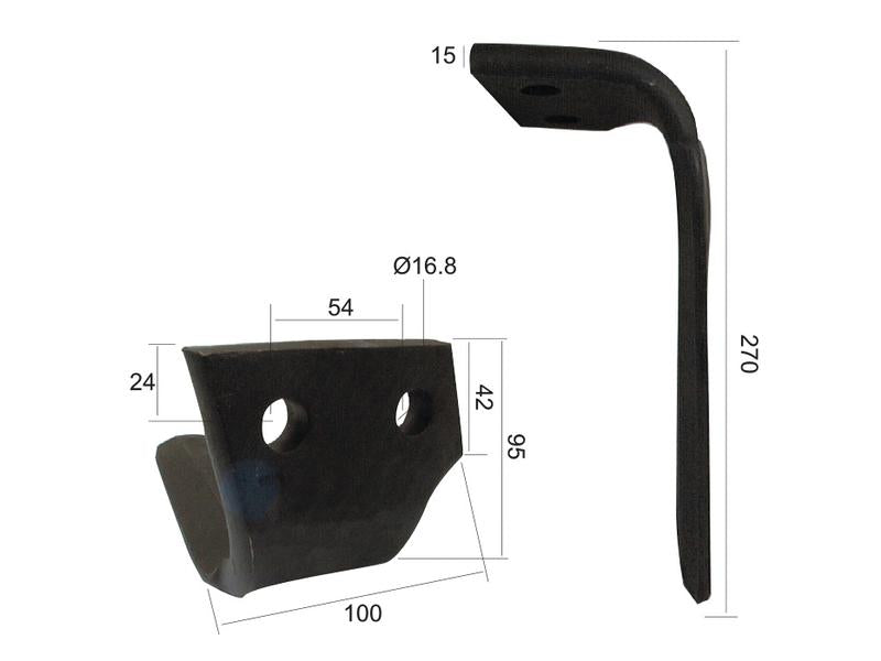 Bico 100x15x270mm Dt. Centros de orifícios em: 54mm. Orifício Ø 17mm. para Perugini (Concept-Ransome). Aplicavel em: 320424 (S.78181)