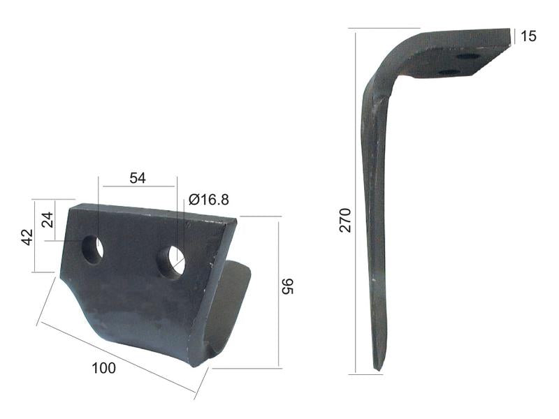 Bico 100x15x270mm Esq. Centros de orifícios em: 54mm. Orifício Ø 17mm. para Perugini (Concept-Ransome). Aplicavel em: 320425 (S.78182)