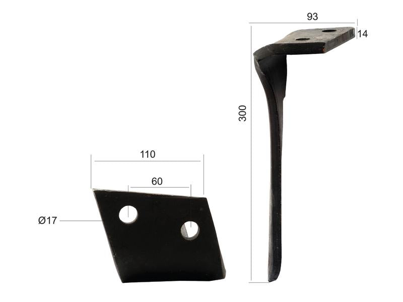 Bico 110x14x300mm Dt. Centros de orifícios em: 60mm. Orifício Ø 17mm. para Alpego. Aplicavel em: DO06700D (S.78216)