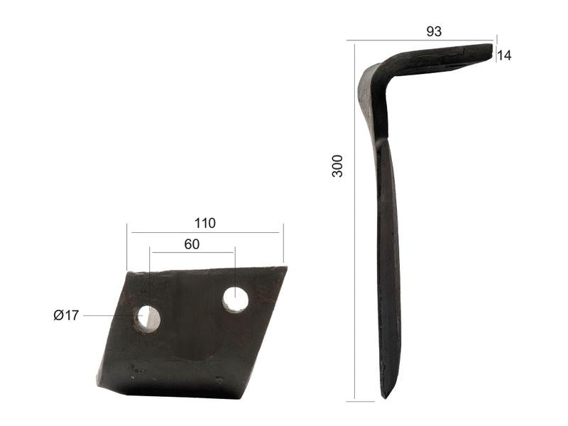 Bico 110x14x300mm Esq. Centros de orifícios em: 60mm. Orifício Ø 17mm. para Alpego. Aplicavel em: DO06701S (S.78217)