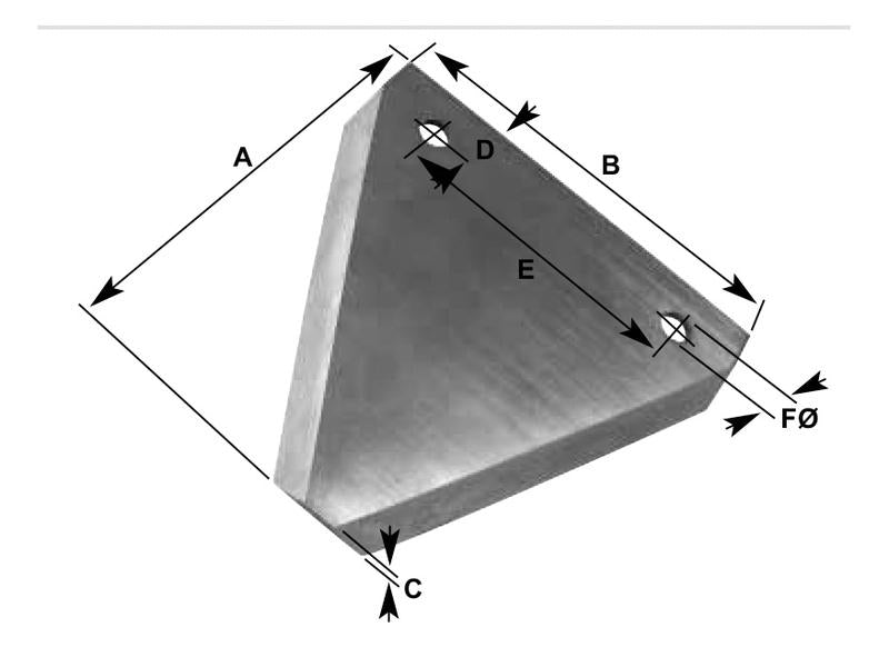 Faca - Serrilha por cima - 83x76x2.75mm - Orifício Ø5.5mm - Centros de orifícios em 52mm - paraNew Holland Aplicavel em: 365110 (S.78433)