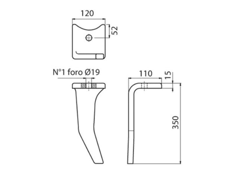 Bico 120x15x350mm Dt. Centros de orifícios em: Orifício Ø 19mm. para Amazone. Aplicavel em: 6147300 (S.78616)