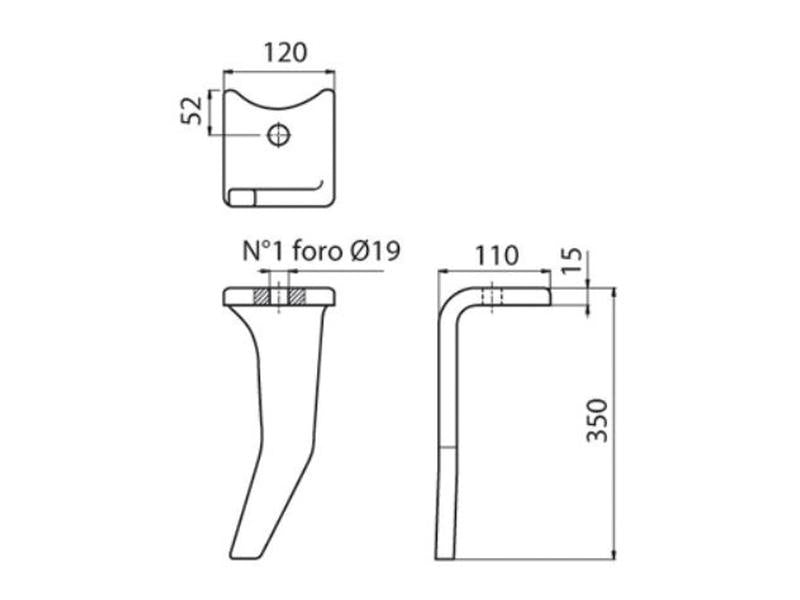 Bico 120x15x350mm Esq. Centros de orifícios em: Orifício Ø 19mm. para Amazone. Aplicavel em: 6148300 (S.78617)