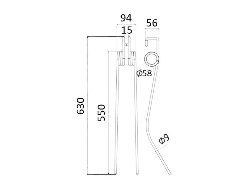 Mola Comp:630mm, Larg:94mm, Ø9mm - para Deutz-Fahr Aplicavel em: 16504333 (S.78929)