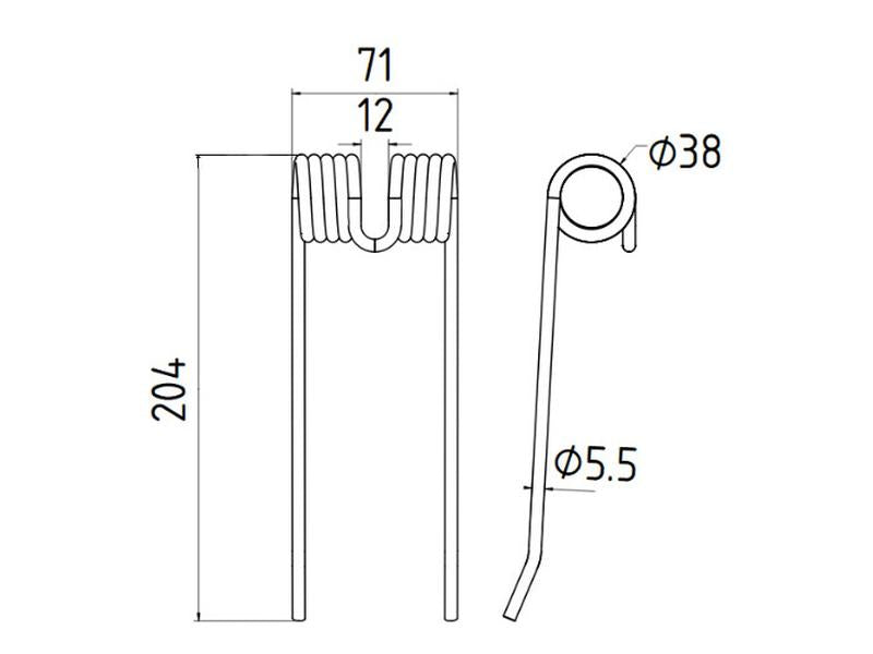 Mola Comp:204mm, Larg:71mm, Ø5.5mm - para Rivierre Casalis, Vicon, Massey Ferguson, PZ Aplicavel em: 18606450 (S.78969)