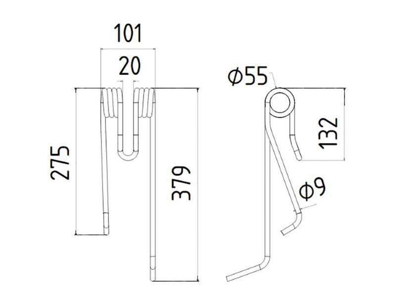 Mola - Esq. - Comp:379mm, Larg:101mm, Ø9mm - para Lely Aplicavel em: 4101701380 (S.78994)