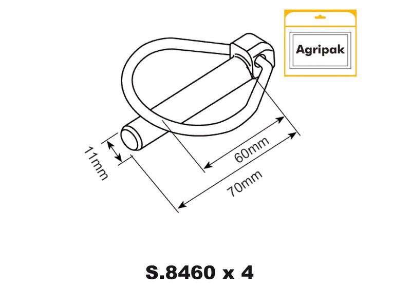 Agripak 4 un. Cavilha mola tipo Pêra 11mm x 70mm (S.8461)