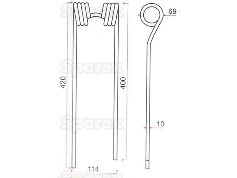 Mola - Direito - Comprimento:420mm, Largura:114mm, Ø10mm - Acessorios para Kverneland, Taarup Aplicavel em: 67274100 (S.106254)