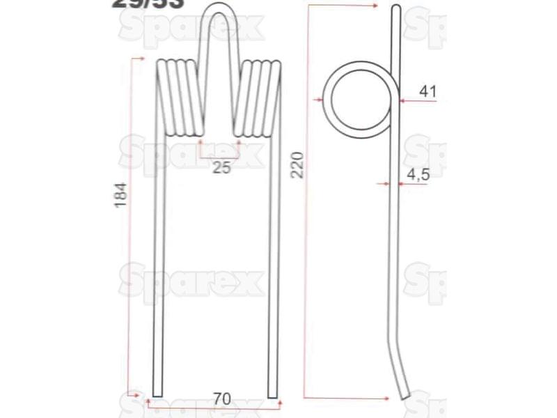 Mola Comprimento:184mm, Largura:70mm, Ø4.5mm - Acessorios para New Holland Aplicavel em: 80161367 (S.106263)