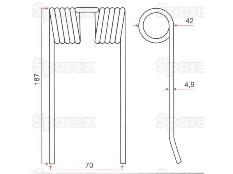 Mola Comprimento:187mm, Largura:70mm, Ø4.9mm - Acessorios para Case IH Aplicavel em: 86632007 (S.106264)