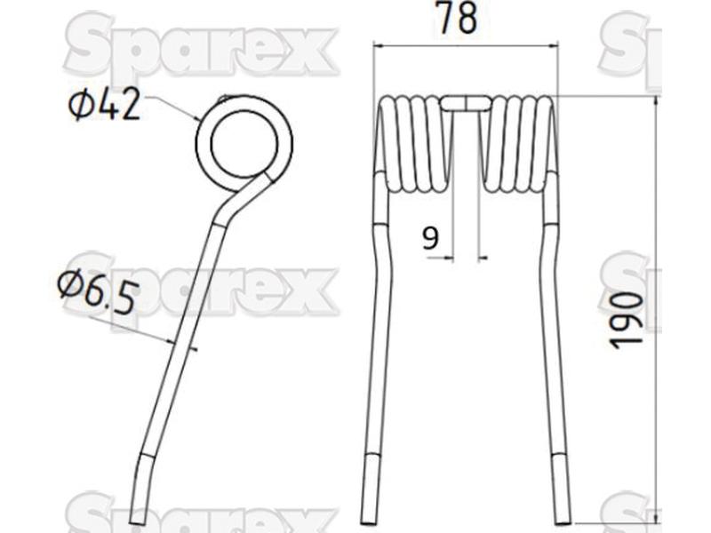 Mola Comprimento:190mm, Largura:78mm, Ø6.5mm - Acessorios para Claas Aplicavel em: 9862900 (S.106280)