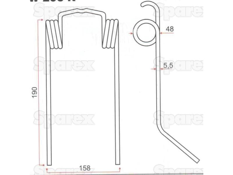 Mola Comprimento:190mm, Largura:158mm, Ø5.5mm - Acessorios para New Holland Aplicavel em: 89819750 (S.106327)