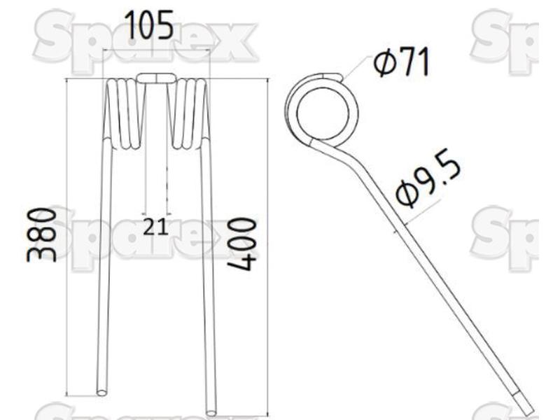 Mola - Esquerdo - Comprimento:400mm, Largura:105mm, Ø9.5mm - Acessorios para Pottinger Aplicavel em: 436150 (S.106330)