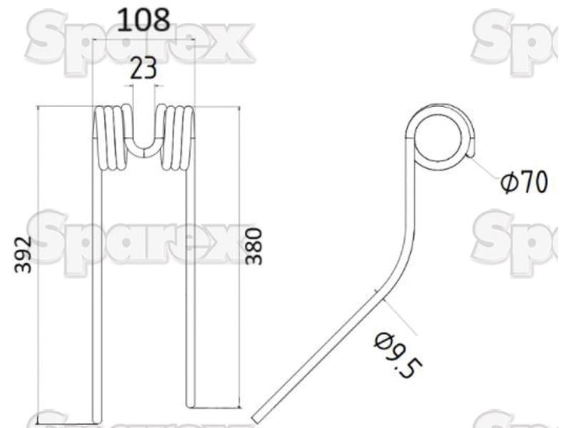 Mola - Direito - Comprimento:392mm, Largura:108mm, Ø9.5mm - Acessorios para Stoll Aplicavel em: 0673743 (S.106334)