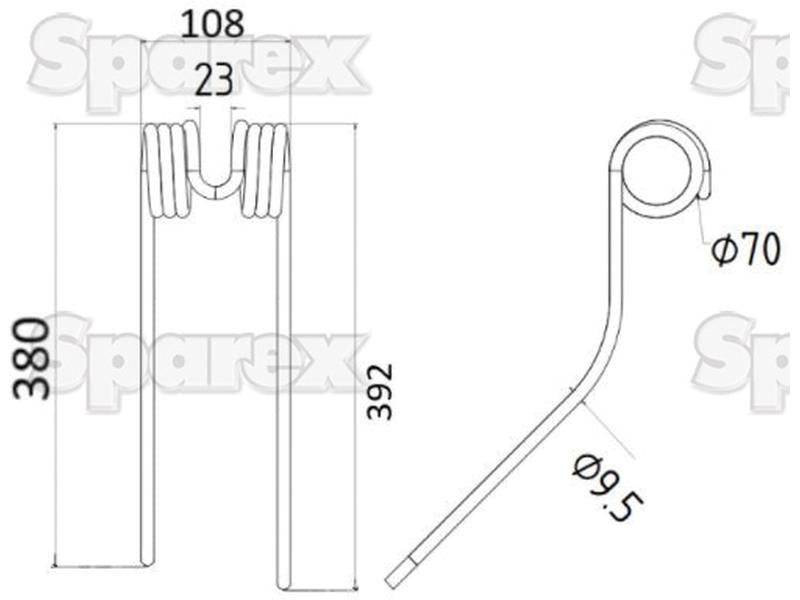 Mola - Esquerdo - Comprimento:392mm, Largura:108mm, Ø9.5mm - Acessorios para Stoll Aplicavel em: 0673744 (S.106335)