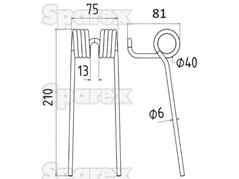 Mola Comprimento:210mm, Largura:75mm, Ø9mm - Acessorios para Taarup Aplicavel em: 6315300094 (S.106341)