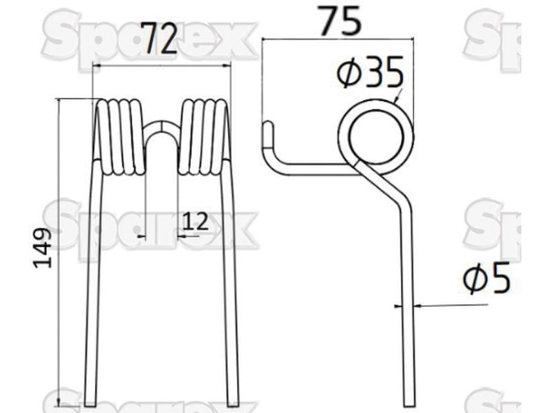 Mola Comprimento:149mm, Largura:72mm, Ø5mm - Acessorios para Taarup Aplicavel em: 451450 (S.106342)