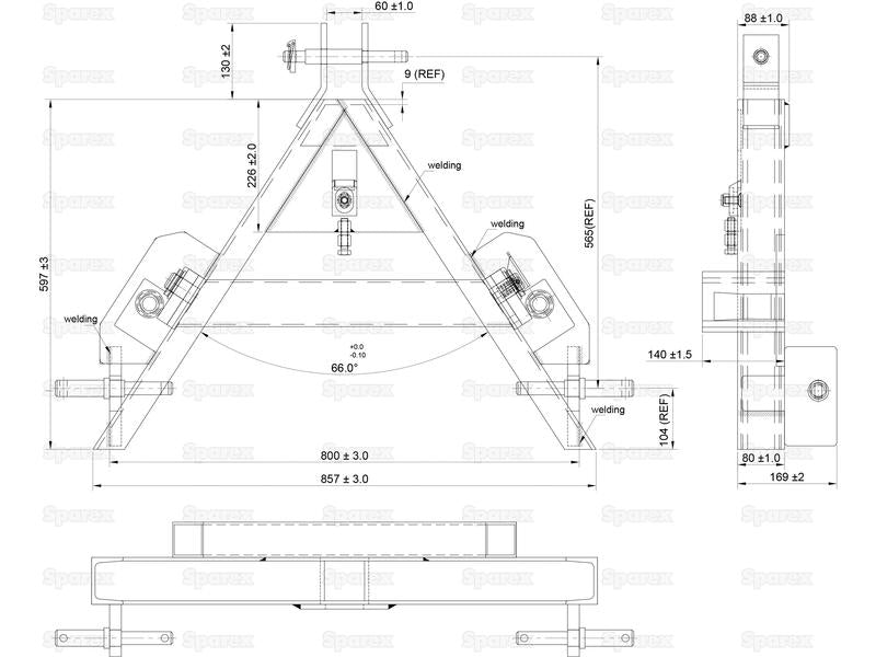 Armação 2 dentes M22 de 1100 mm (marca Sparex) (S.110176)