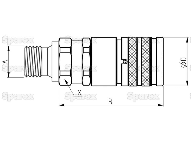 Valvula fêmea plana 3/8'' Tamanho corpo x M22 x 1.50 Métrica Rosca Macho (S.112686)