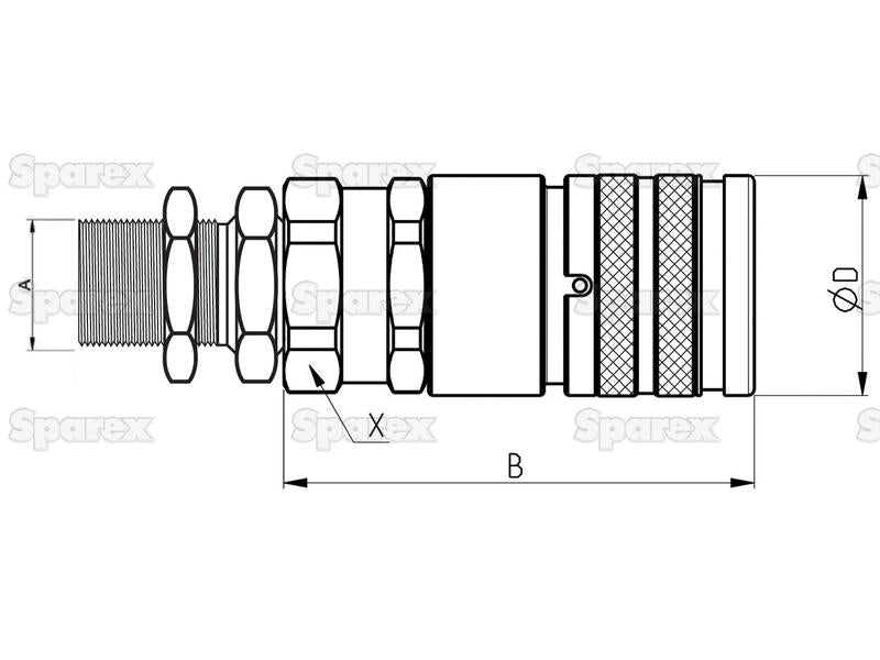 Valvula fêmea plana 3/8'' Tamanho corpo x M18 x 1.50 Métrica Male Bulkhead (S.112689)