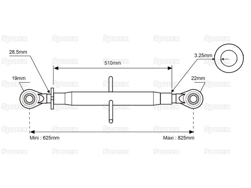 3º ponto (Cat.22mm/1) Olhal and Olhal, 1 1/8'', Comprimento minimo: 622mm. (S.11320)