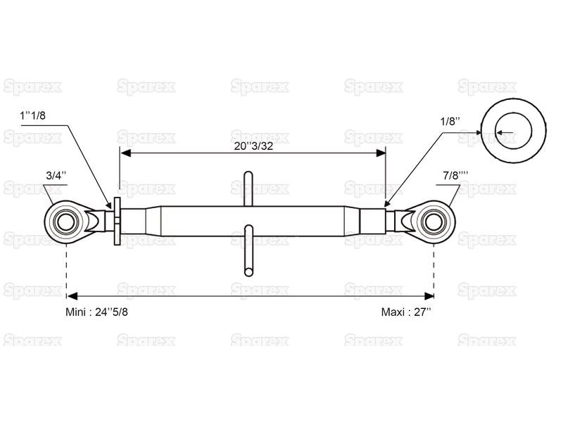 3º ponto (Cat.22mm/1) Olhal and Olhal, 1 1/8'', Comprimento minimo: 622mm. (S.11320)