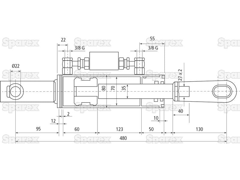 Braço Hidraulico (Fornecido com: Mangueiras), Comprimento minimo: 480mm, Diametro interno Cilindro: 70mm. (S.113944)