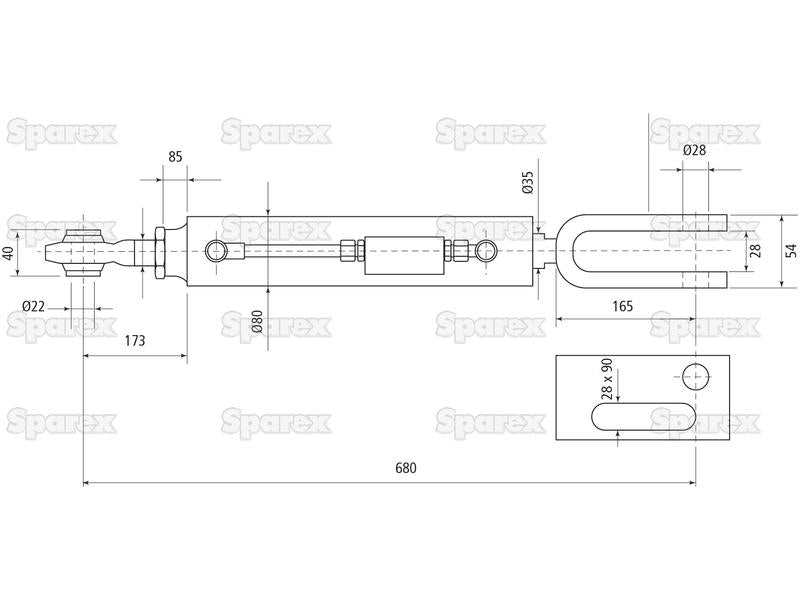 Braço Hidraulico (Fornecido com: Mangueiras), Comprimento minimo: 680mm, Diametro interno Cilindro: 70mm. (S.113950)