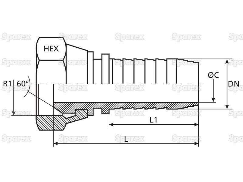 Dicsa BSP 60° Racord 1/4'' x 1/2'' Rosca Fêmea Straight Swivel (S.116657)