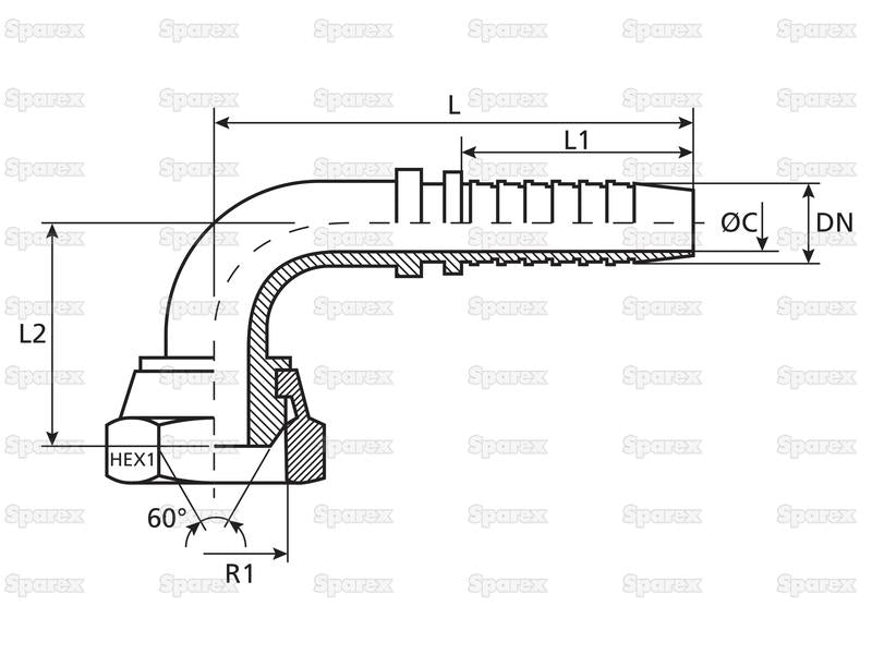 Dicsa BSP 60° Racord 1/4'' x 1/8'' Rosca Fêmea 90° Swept Swivel (S.116664)