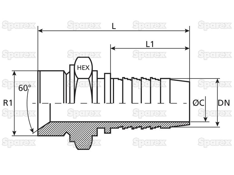 Dicsa BSP 60° Racord 1/4'' x 1/2'' Rosca Macho Direita (S.116668)