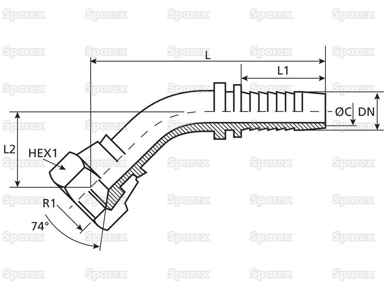 Dicsa JIC 37° Racord 5/16'' x 9/16'' Rosca Fêmea 135° Swept Swivel (S.116728)