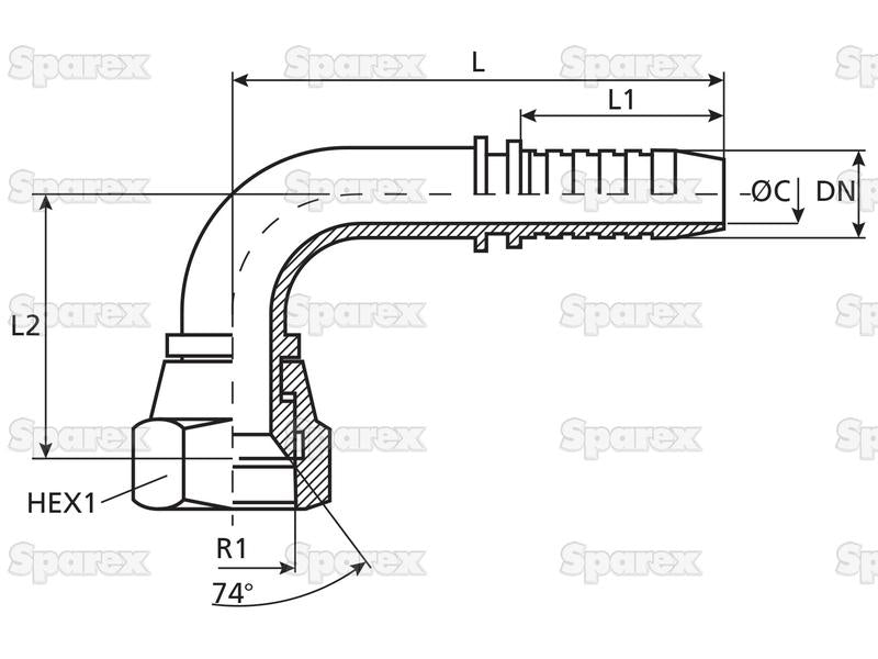 Dicsa JIC 37° Racord 1/2'' x 1 1/16'' Rosca Fêmea 90° Swept Swivel (S.116735)