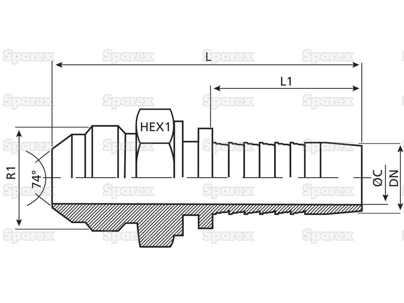 Dicsa JIC 37° Inserção de mangueira 1'' x 1 5/16'' Rosca Macho Direita (S.116738)