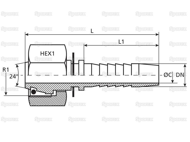 Dicsa Métrica 24° Racord 1'' x M36 x 2 (28L) Rosca Fêmea Straight Swivel With O-Ring (S.116744)