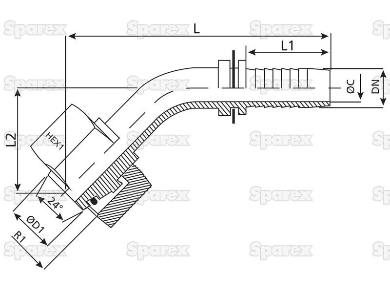 Dicsa Métrica 24° Racord 1/4'' x M12 x 1.5 (6L) 135° Swept Swivel With O-Ring (S.116753)