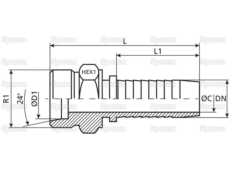 Dicsa Métrica 24° Racord 1'' x M36 x 2 (28L) Rosca Macho Direita (S.116788)