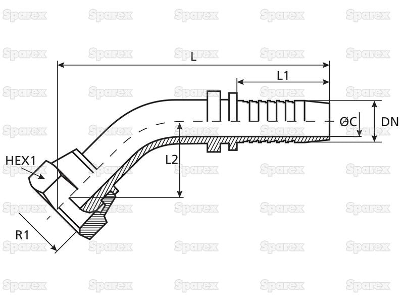 Dicsa Métrica 24°/60° Racord 1/4'' x M14 x 1.5 (8L) 135° Swept Swivel (S.116879)