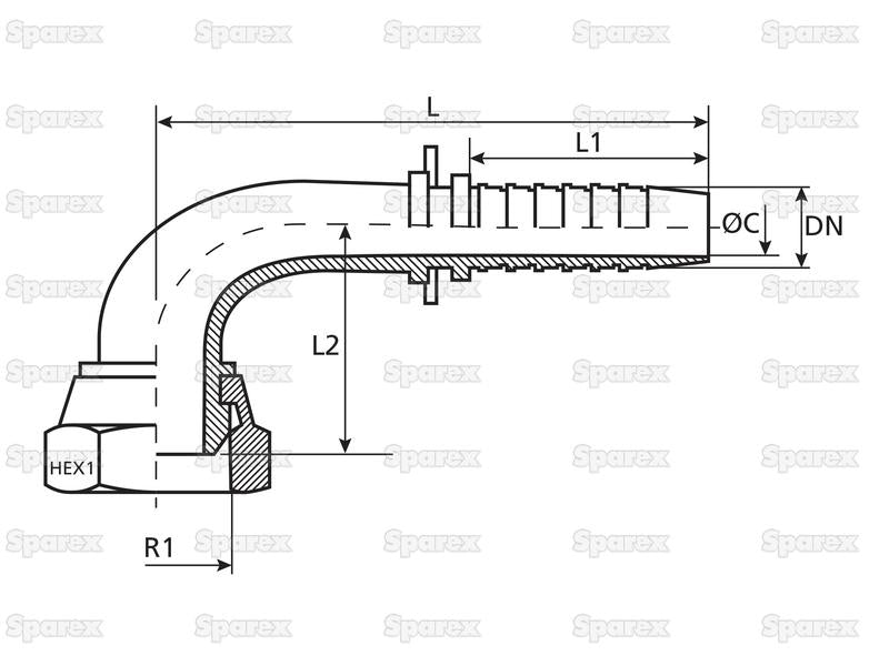 Dicsa Métrica 24°/60° Racord 3/8'' x M16 x 1.5 (10L) Rosca Fêmea 90° Swept Swivel (S.116890)