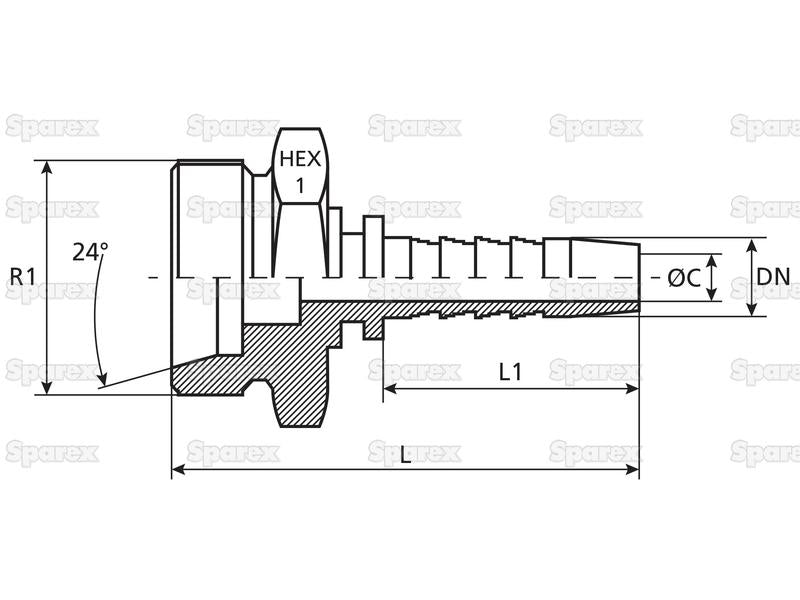 Dicsa Métrica (French Gas) 24° Racord 1/2'' x M24 x 1.5 Rosca Macho Direita (S.116914)