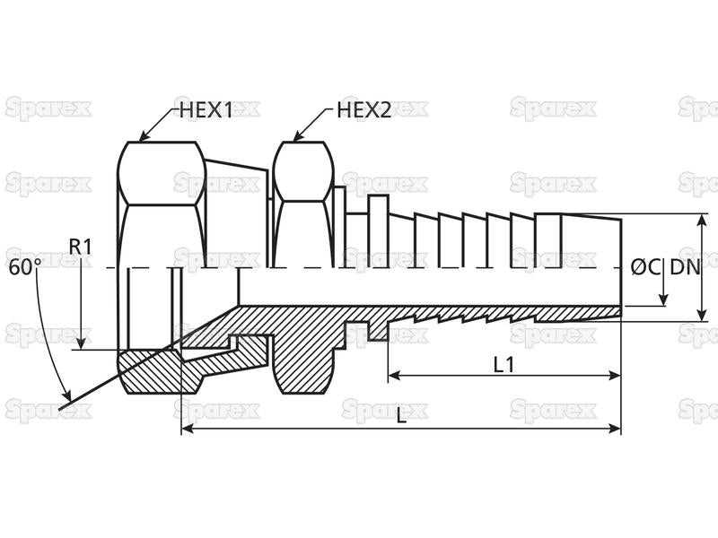 Dicsa Métrica (Komatsu) 60° Racord 1/2'' x M22 x 1.5 Rosca Fêmea Straight Swivel (S.116922)