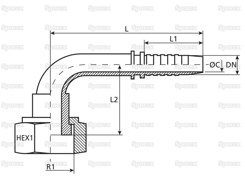 Dicsa ORFS Racord 1/2'' x 1'' Rosca Fêmea 90° Swept Swivel (S.116985)