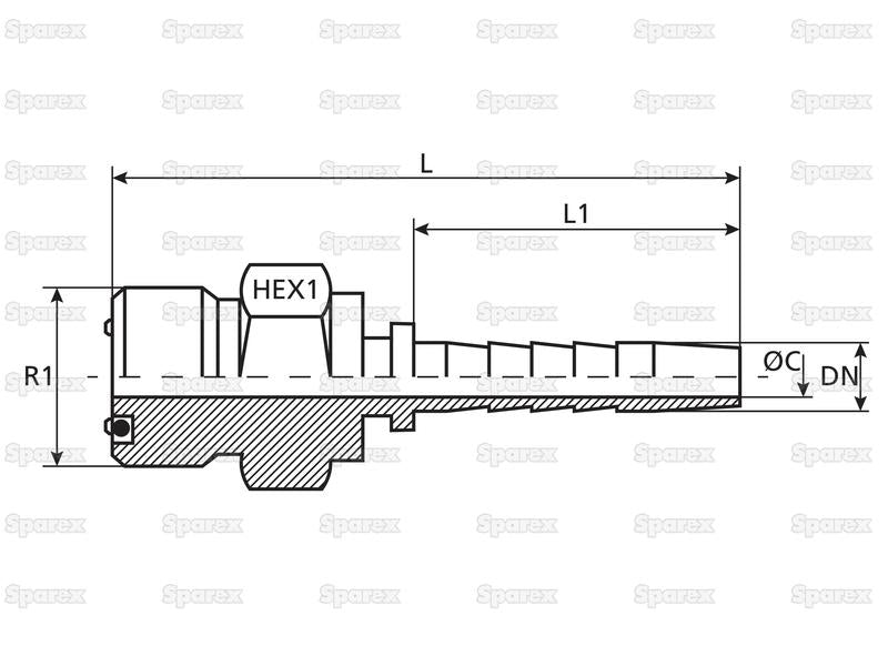 Dicsa ORFS Inserção de mangueira 1/2'' x 1'' Rosca Macho Direita (S.116992)