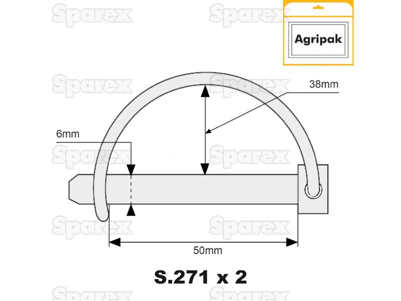 Cavilha Ø6mm x 50mm (2 un Agripak) (S.11881)