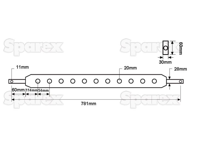 Barra estabilizadora (Cat. 2) Número de furos: 9, 781mm (S.124)