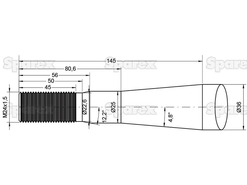 Bico - Direita 1100mm, Tamanho da rosca: M24 x 1.50 (Quadrado) Aplicavel em: KK221152M24 (S.128937)