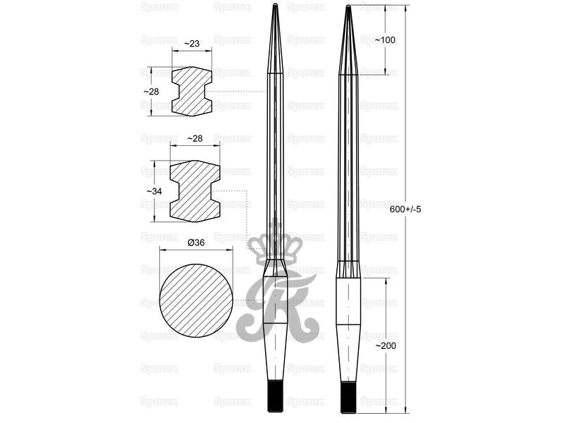 Bico - 600mm, Tamanho da rosca: M22 x 1.50 (H - fluted) (S.130800)