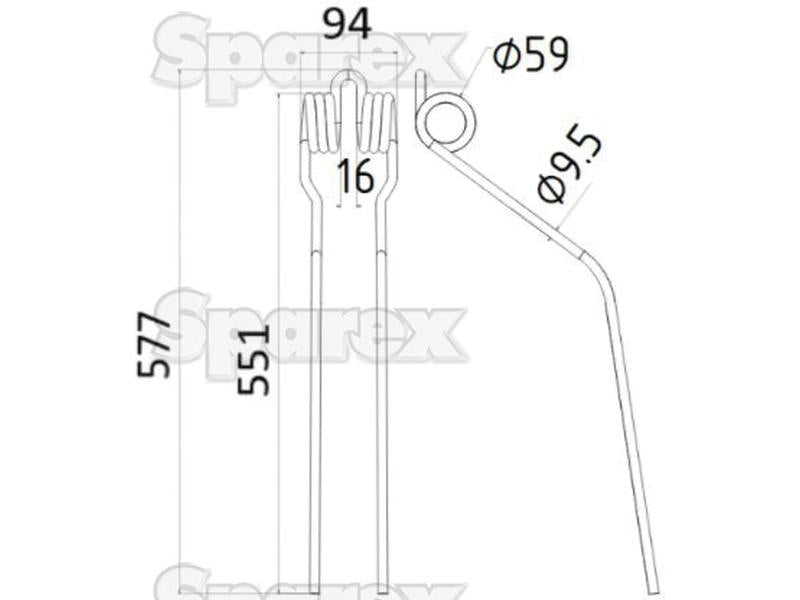 Mola Comprimento:551mm, Largura:94mm, Ø9.5mm - Acessorios para Fella (S.132536)